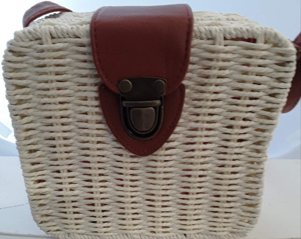 Honey Dew Straw Hand Bag with Leather Strap