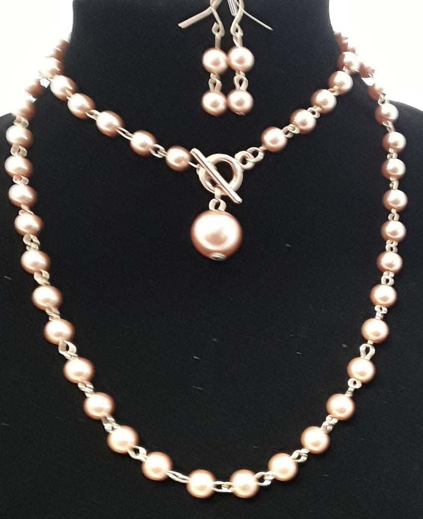 Single String Red Pearl Necklace Set