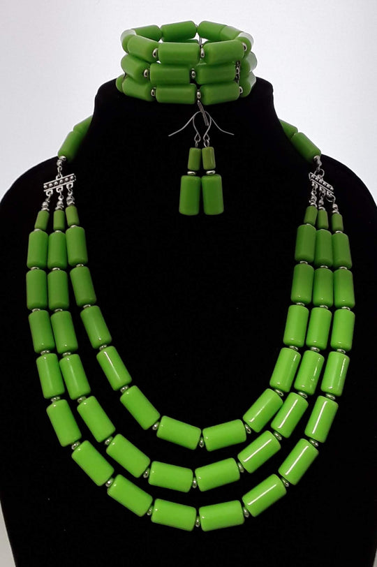 Beautiful Green 3 pc Beaded Necklace Set