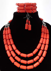 Beautiful Orange 3 pc Beaded Necklace Set