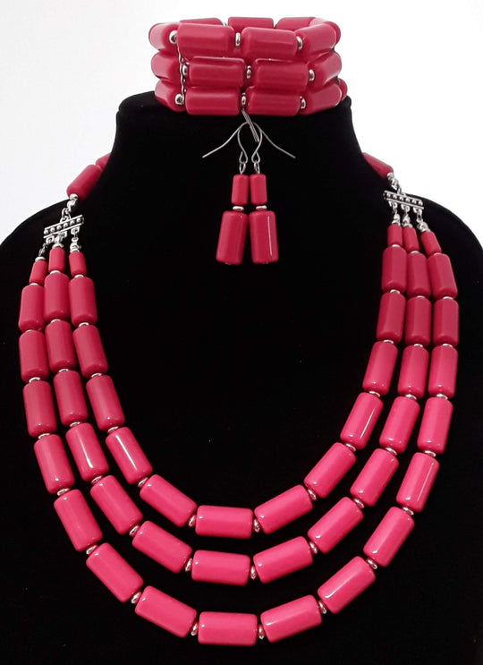 Beautiful Red 3 pc Beaded Necklace Set