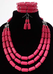 Beautiful Pink 3 pc Beaded Necklace Set