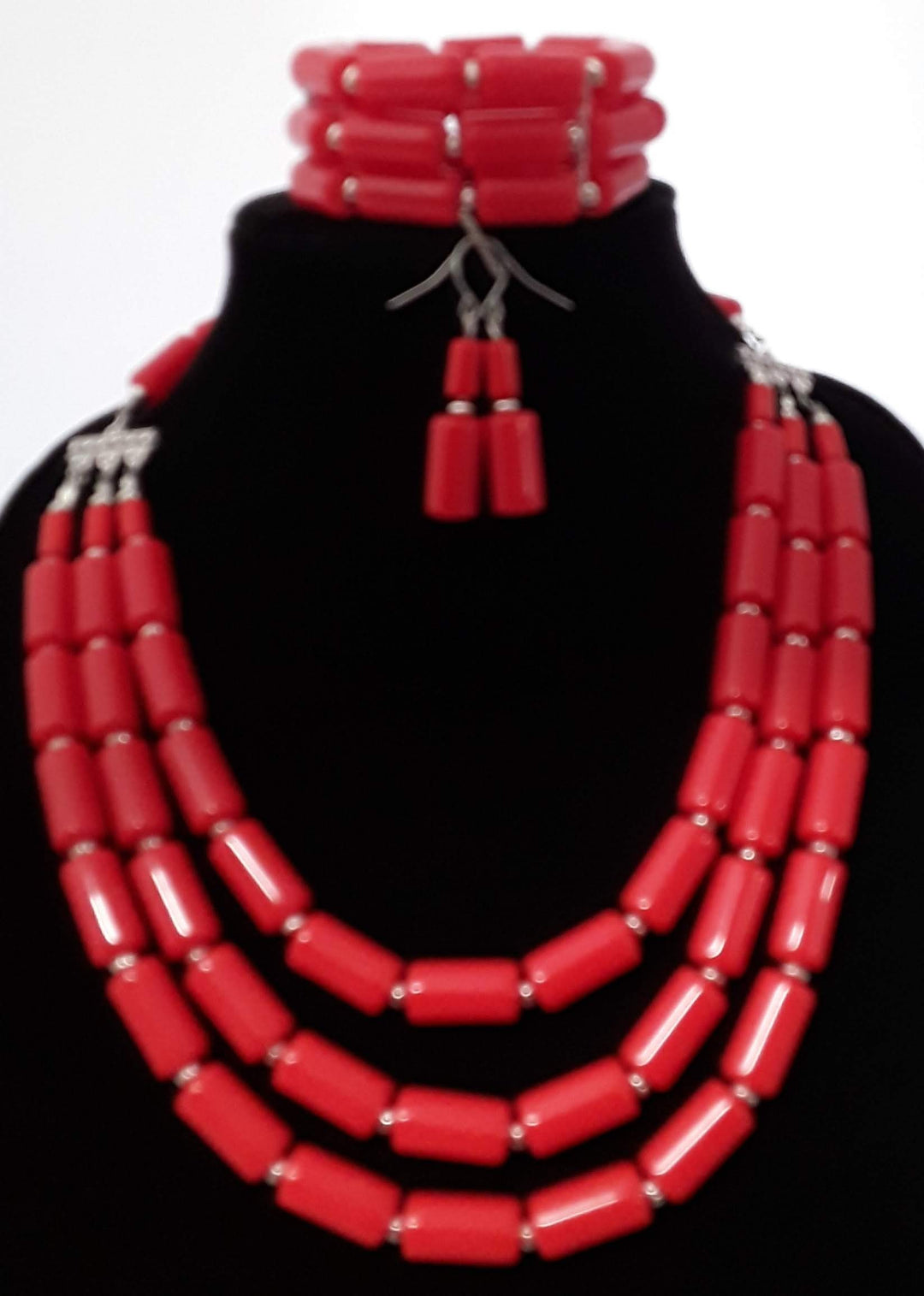 Beautiful Red 3 pc Beaded Necklace Set
