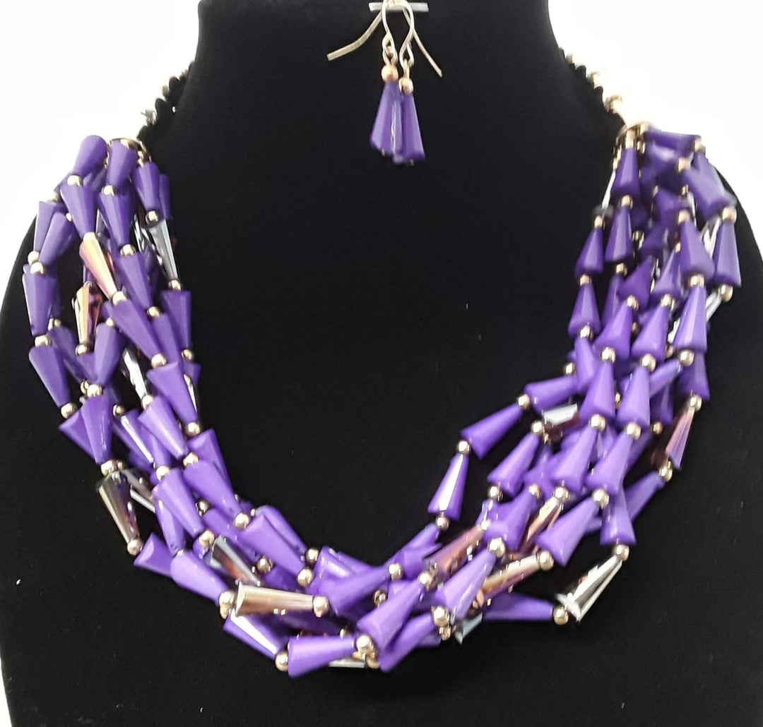 Elegant 2 pc Purple Chunky Beaded Necklace Set