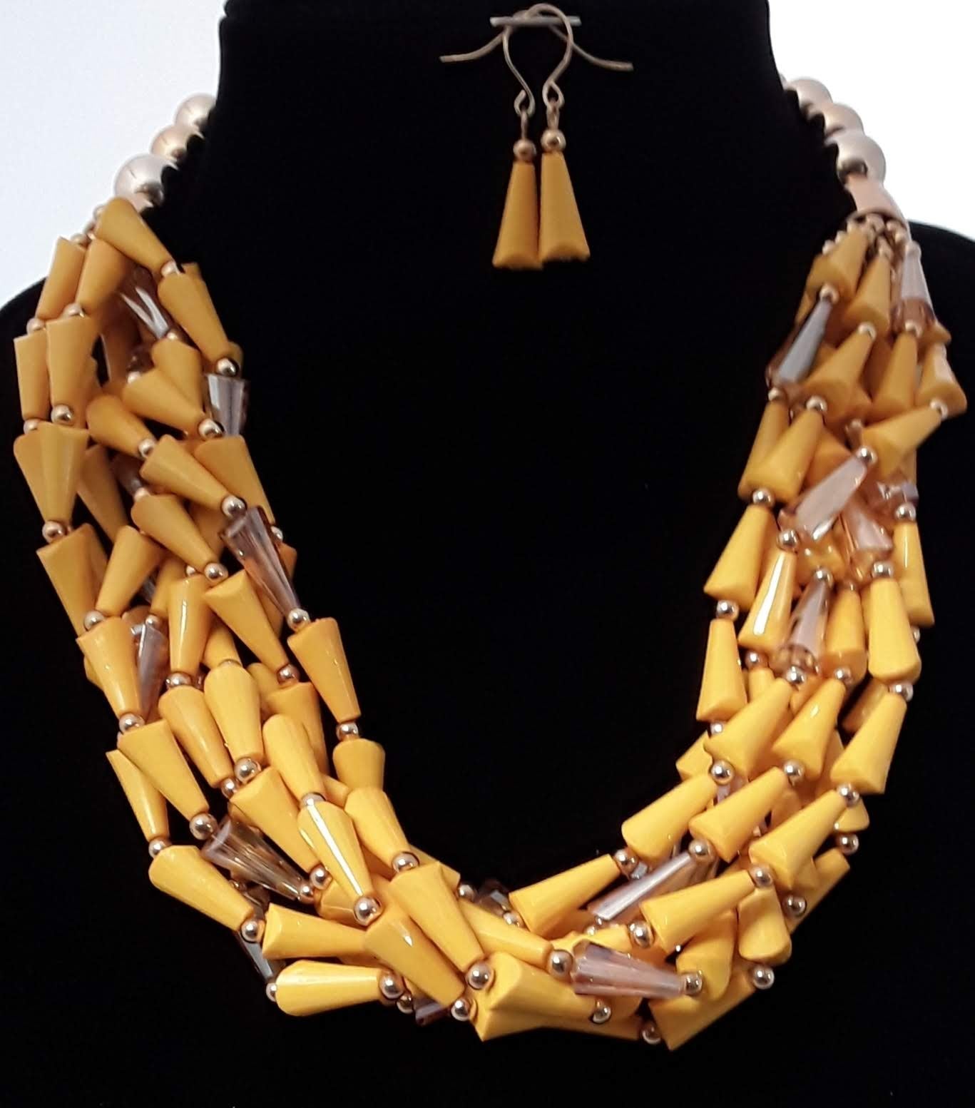 Elegant 2 pc Yellow Chunky Beaded Necklace Set