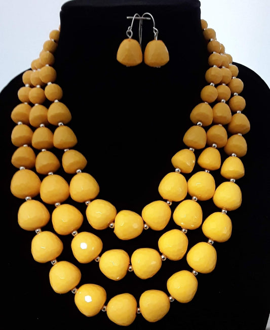 Exciting Yellow 2 pc Round Beaded Necklace Set
