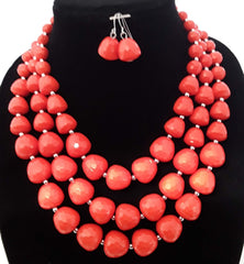 Exciting Red 2 pc Round Beaded Necklace Set