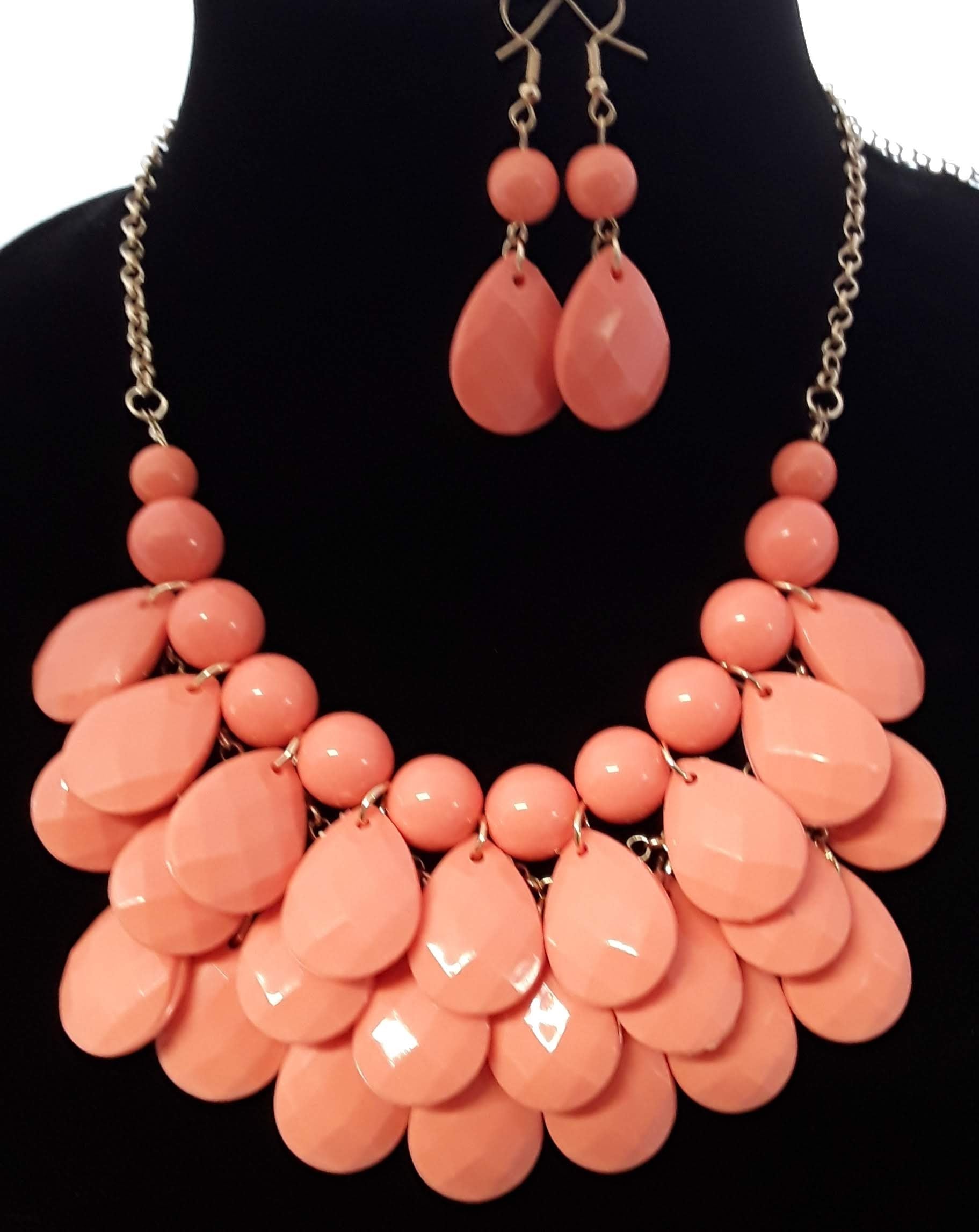 Beautiful Peach 2 pc Flat Beaded Necklace Set