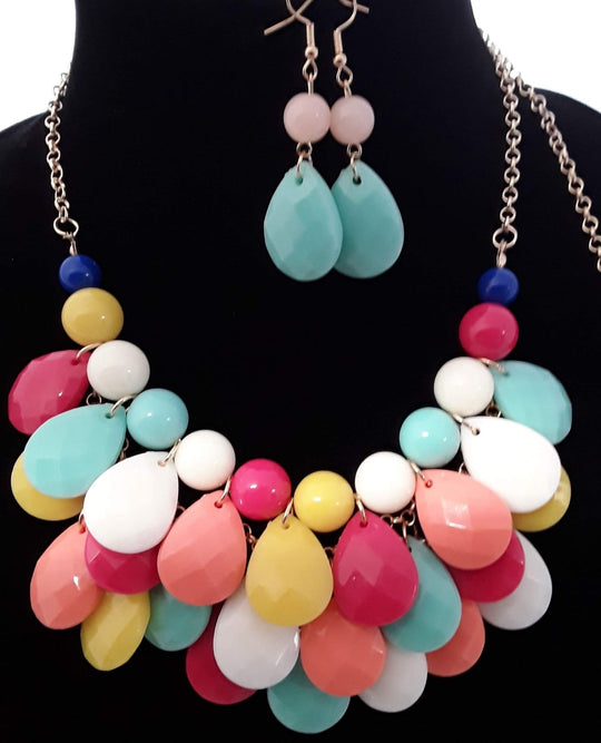Beautiful Multicolor 2 pc Flat Beaded Necklace Set