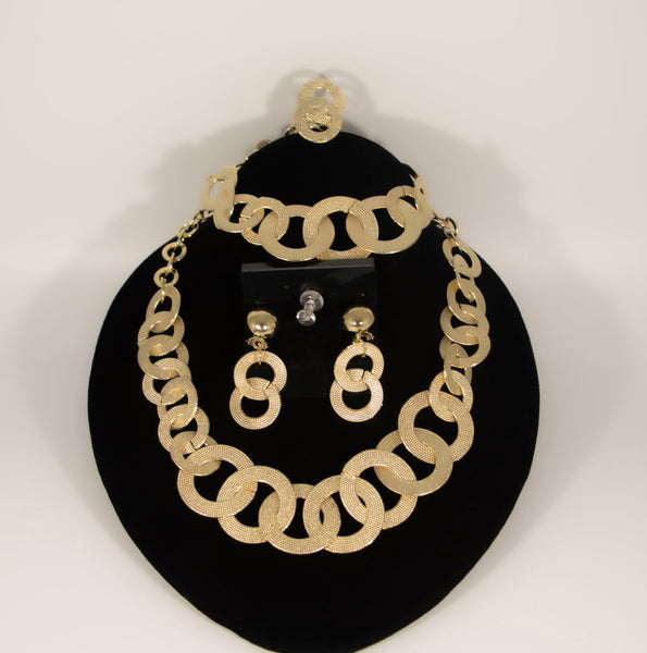 Gold Chain High End Necklace, Earrings and Bracelet Set
