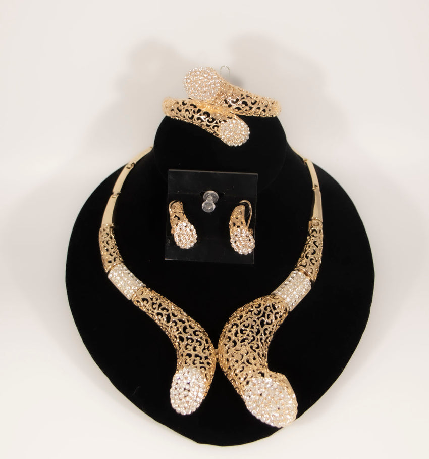 Diamond/Gold  End Horseshoe Necklace, Earrings and Bracelet Set