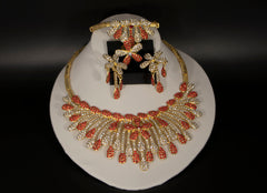 Red/Gold High End Necklace, Earrings and Bracelet Set