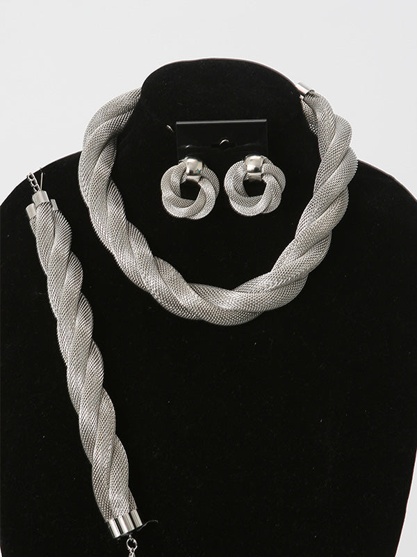 3 Pcs. Silver Twisted Rope Necklace Set - Theresa Exotic Apparel