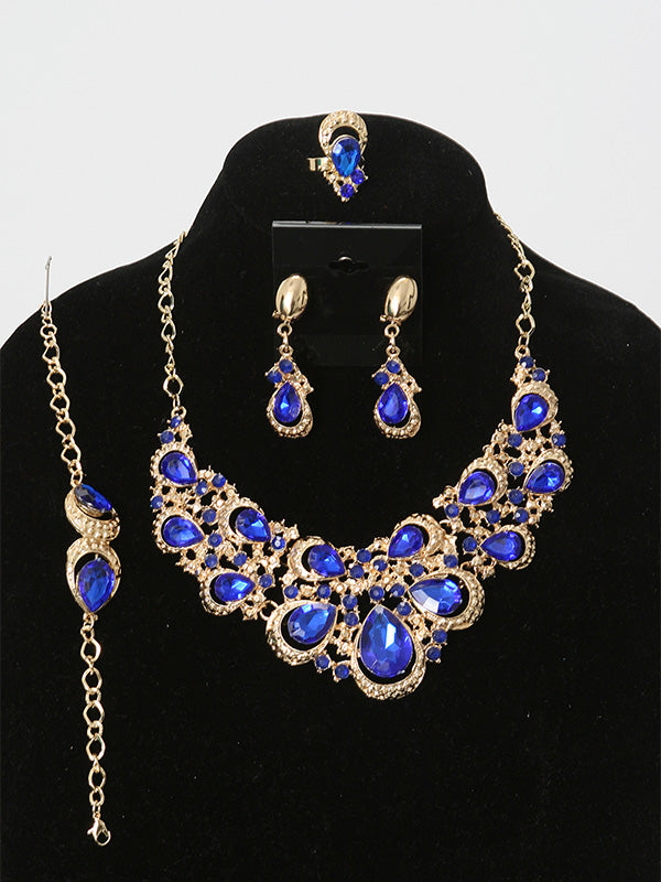 4 Pcs. Blue And Gold Necklace Set