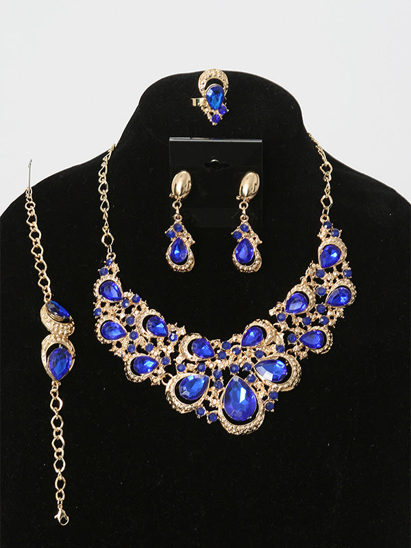 4 Pcs. Blue And Gold Necklace Set - Theresa Exotic Apparel