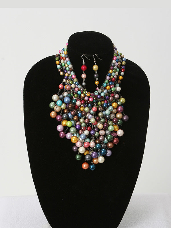 2 Psc Multi-Color Bead Necklace Set