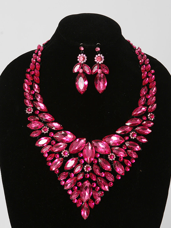 2 Pcs. Pink Crystal Necklace Set