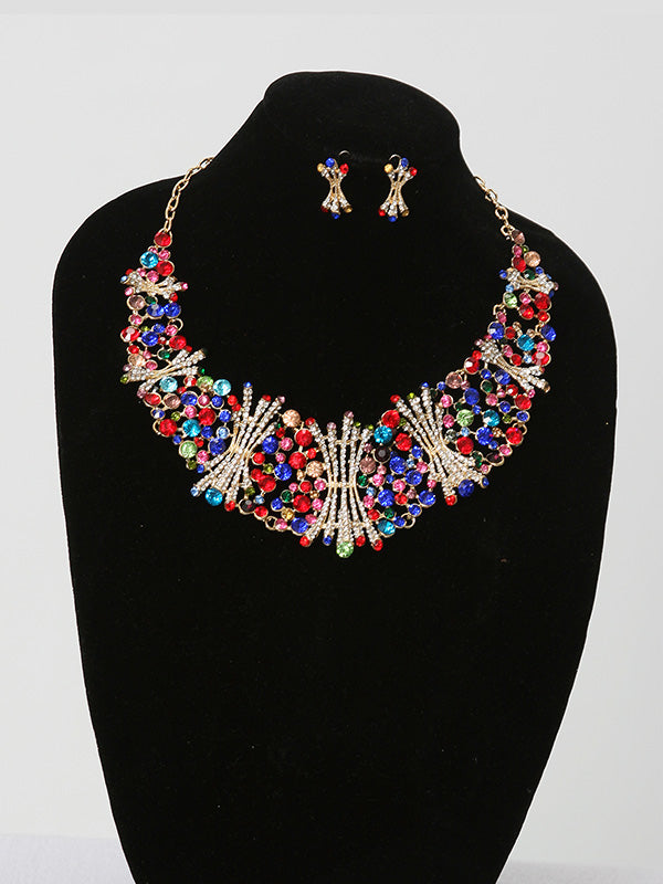 2 Pcs. Multi Color Gold Plated Crystal Necklace Set