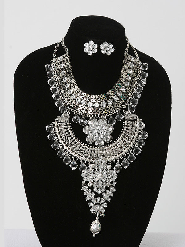 2 Pcs. Diamond And Silver Plated Set - Theresa Exotic Apparel