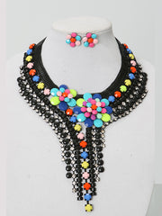 2 Pcs. Black Crystal and Multi-Color Necklace Set