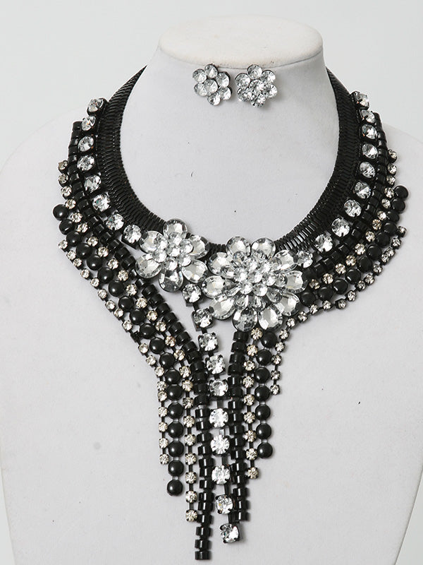 2 Pcs. Black Crystal Necklace Set