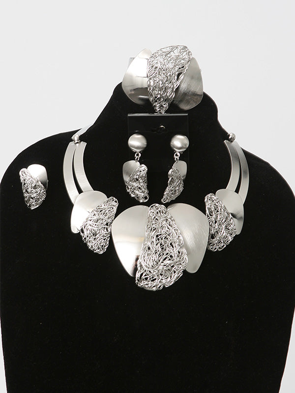 4 Pcs. African Silver Plated Necklace  Set - Theresa Exotic Apparel