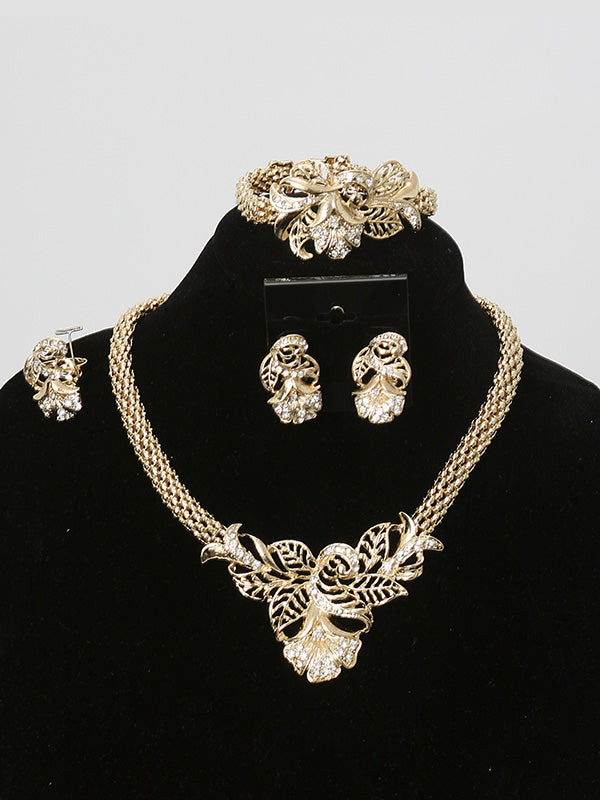 3 Pcs. Yellow & White Gold Plated Necklace Set - Theresa Exotic Apparel