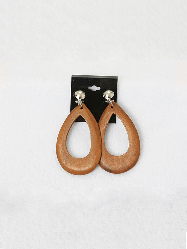 Wood Looped Clip-On Earrings