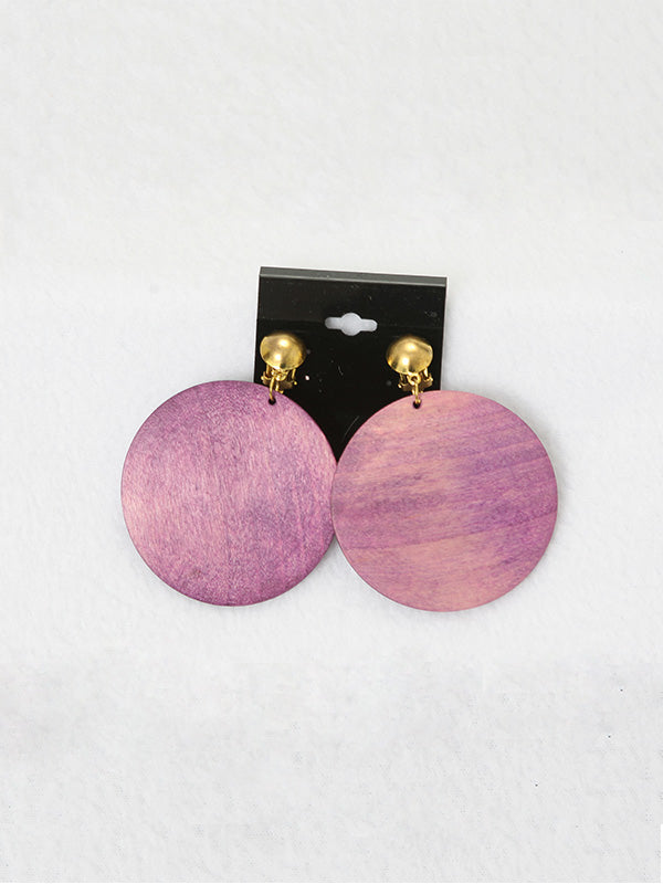 Pink Rounded Wood Clip On Earrings
