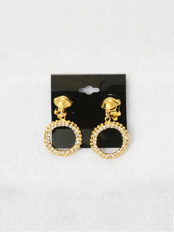 Rounded Gold and Diamond Clip On Earrings