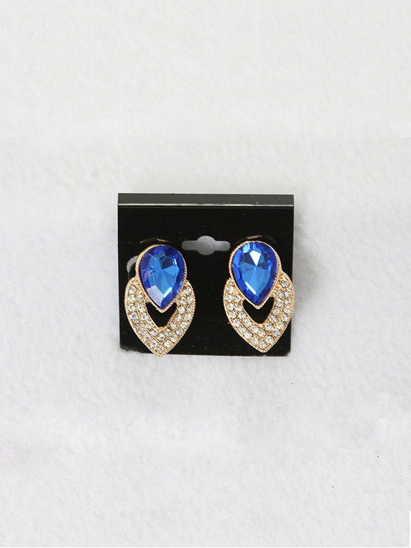 Blue and Diamond Clip-On Earrings