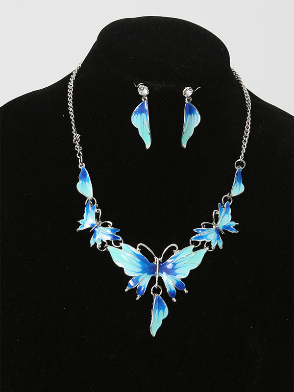 2 Pcs. Blue Butterfly Necklace Set