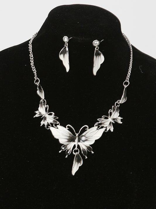 2 Pcs. Black & White Butterfly Necklace Set