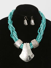 2 Pcs. Turquoise with Silver Pendent Necklace Set