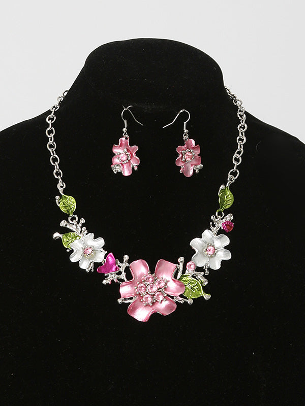 2 Psc Multi Color Flower Necklace Set - Theresa Exotic Apparel