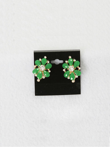 Green Flower Clip-On Earrings