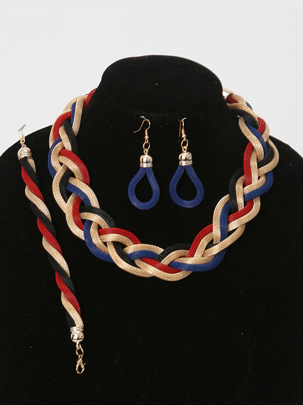 3 Pcs. Multicolored Braided Necklace Set with Blue Earrings - Theresa Exotic Apparel