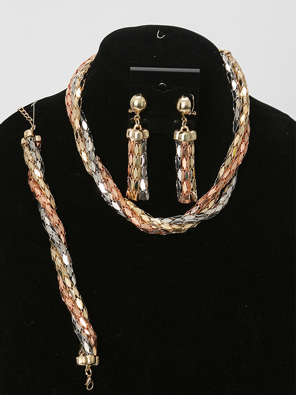 3 Pcs. Multi Gold Plated Necklace Set - Theresa Exotic Apparel