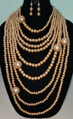 Ladies 2pc Multi Layer Gold Pearl Necklace Set