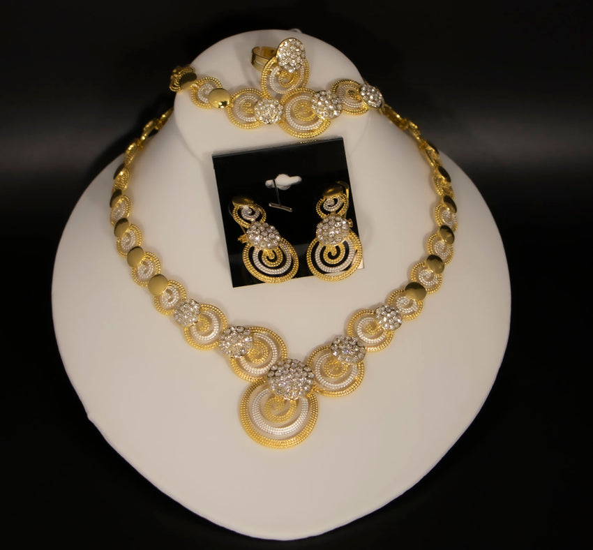 Gold/ Silver Twirls High End Necklace, Earrings and Bracelet Set