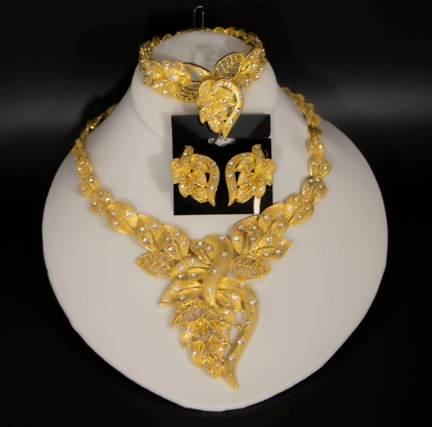 Gold/ Yellow Floral High End Necklace, Earrings and Bracelet Set